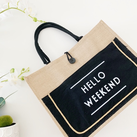 THE HELLO WEEKEND TOTE BAG - TAN - Picture 4 of 10